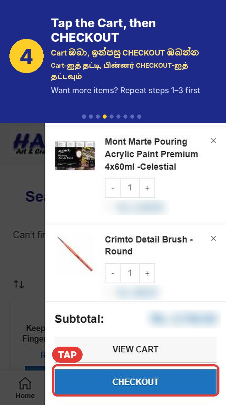 Step 4: Tap the Cart at the bottom of the screen, then tap CHECKOUT. Want more items? Repeat steps 1 to 3 first.