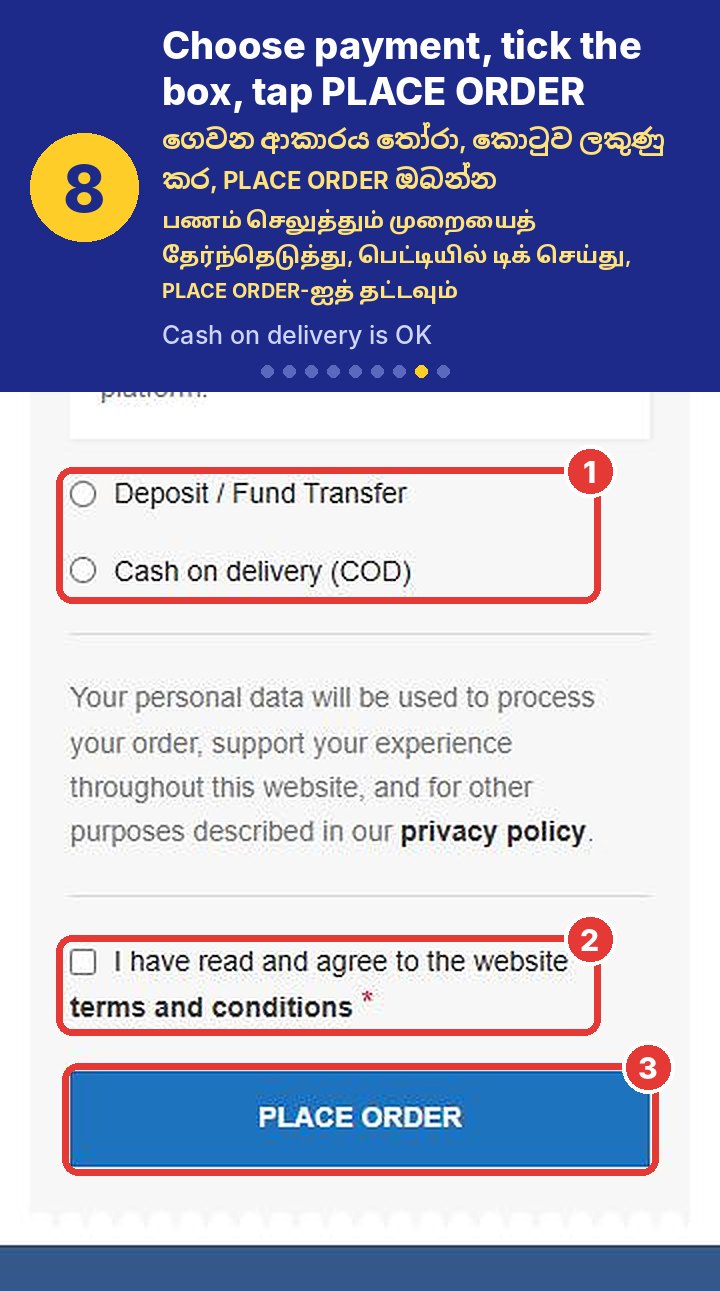 Step 8: Choose how to pay, tick the terms and conditions box, then tap PLACE ORDER. Cash on delivery is OK.