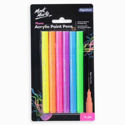 Mont Marte Fluoro Acrylic Paint 6 Pens Set - Fine Tip - Haanz Sri Lanka
